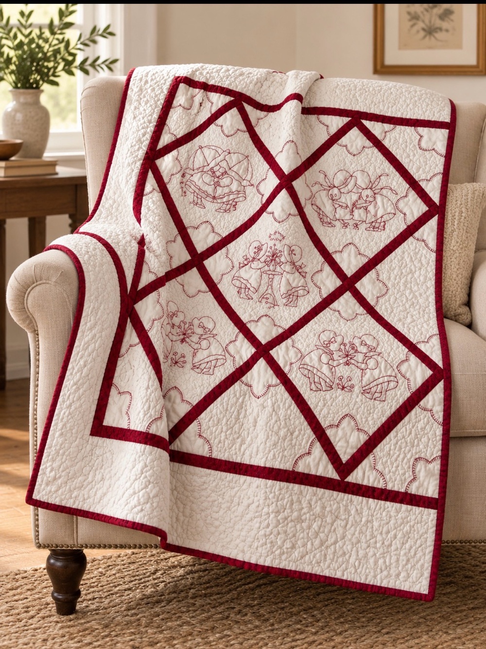 Handmade Classic flower shop embroidered quilt /wall hanging option
